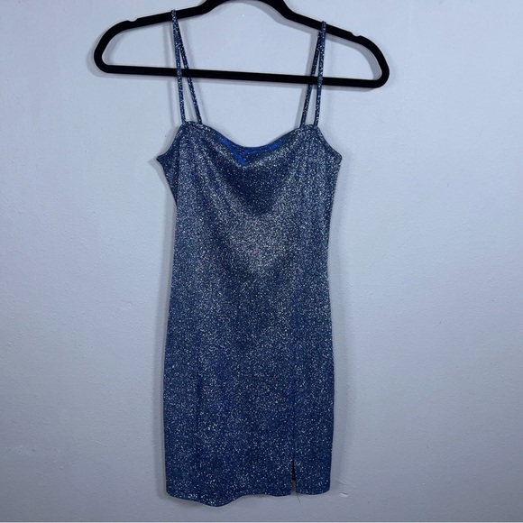 NEW XS H&M BLUE GLITTER DRESS EVENT PARTY COCKTAIL DATE NIGHT - Picture 3 of 10